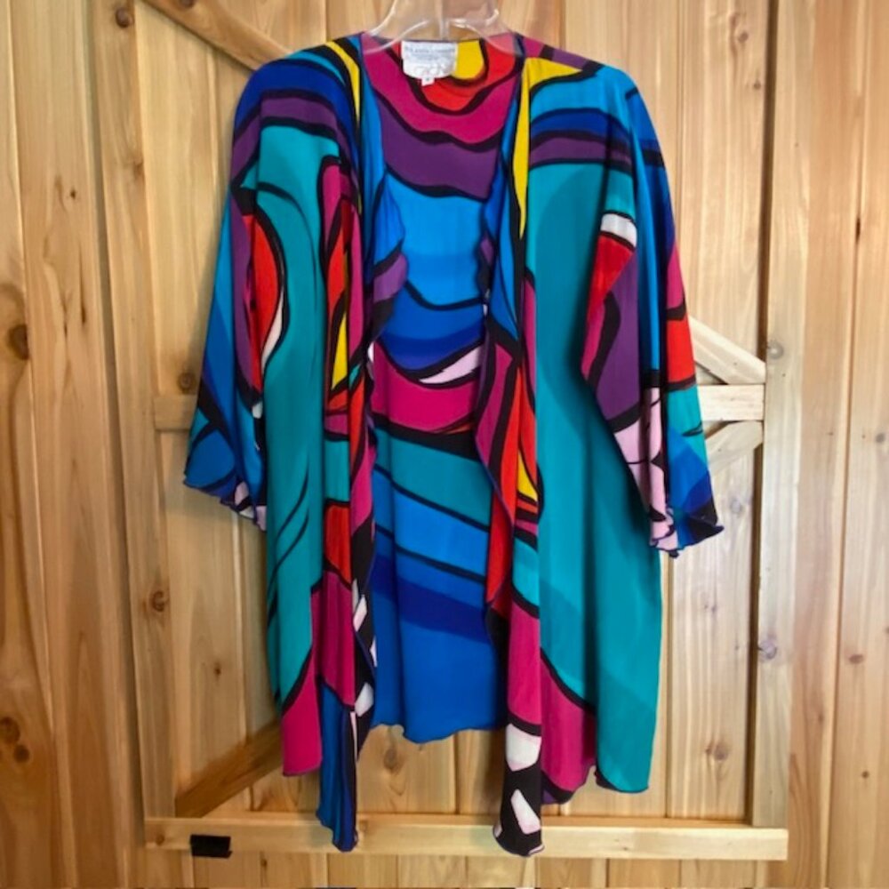 Vintage Yolanda Lorente 100% Silk Hand Painted Open Front Duster Size Small